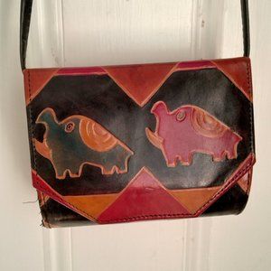 Vintage MTC 1994 Hand Tooled Painted Leather Crossbody Bag India